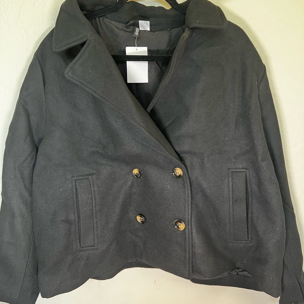 H&M Black Pea Coat Structured Double-Breasted